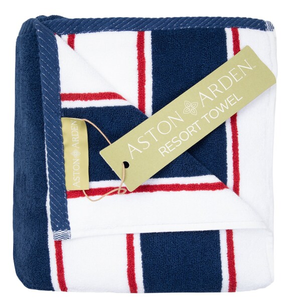 Arkwright Home Aston & Arden Pinstriped Beach Towel 35x70 Navy/Red BT-PINSTR-25NR - main